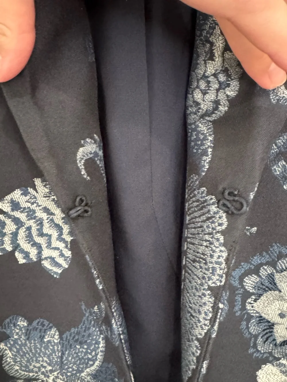 NWOT Chico's Navy Blue Floral Jacquard Blazer Women's Size M Office Career Wear